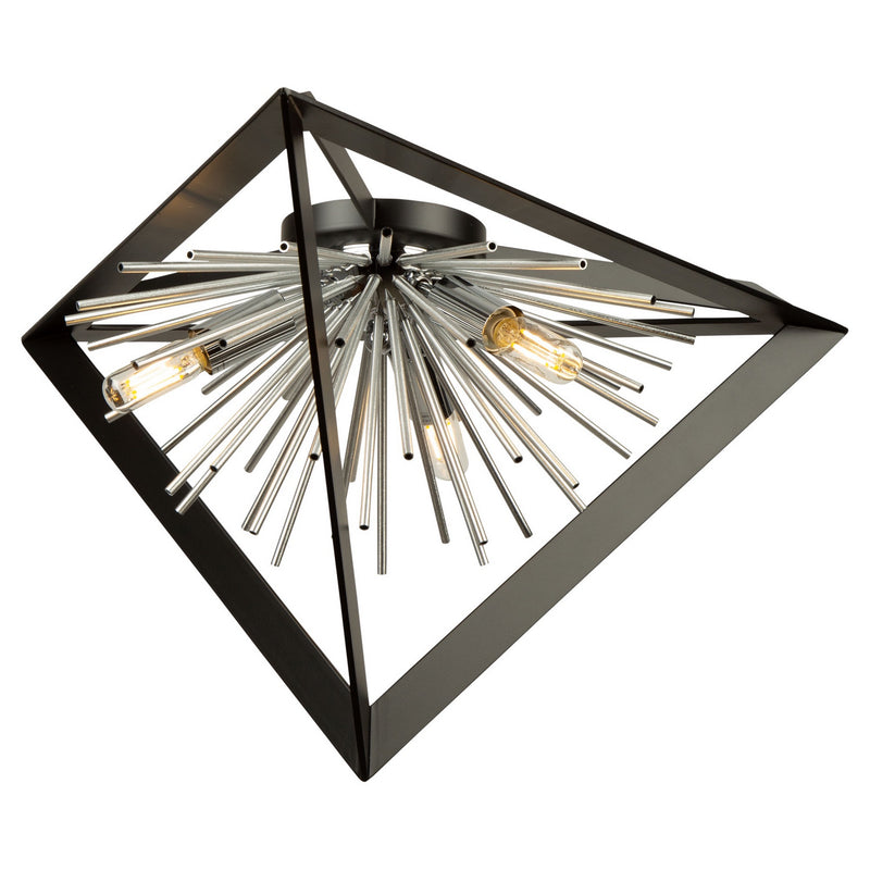 Three Light Flush Mount<br /><span style="color:#4AB0CE;">Entrega: 4-10 dias en USA</span><br /><span style="color:#4AB0CE;font-size:60%;">PREGUNTE POR ENTREGA EN PANAMA</span><br />Collection: Sunburst<br />Finish: Matte Black & Chrome