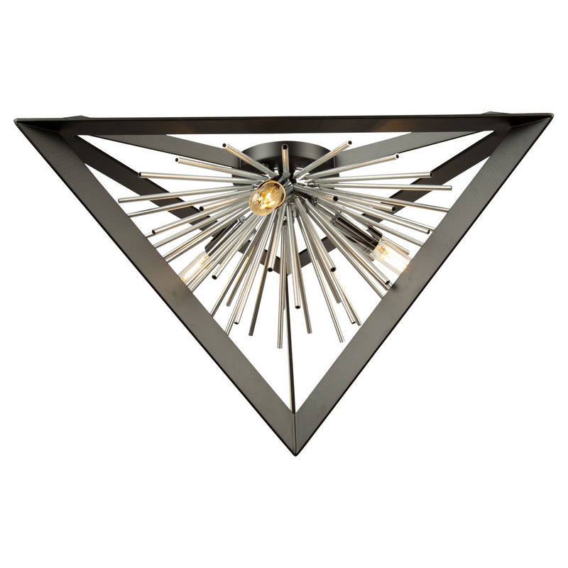 Three Light Flush Mount<br /><span style="color:#4AB0CE;">Entrega: 4-10 dias en USA</span><br /><span style="color:#4AB0CE;font-size:60%;">PREGUNTE POR ENTREGA EN PANAMA</span><br />Collection: Sunburst<br />Finish: Matte Black & Chrome