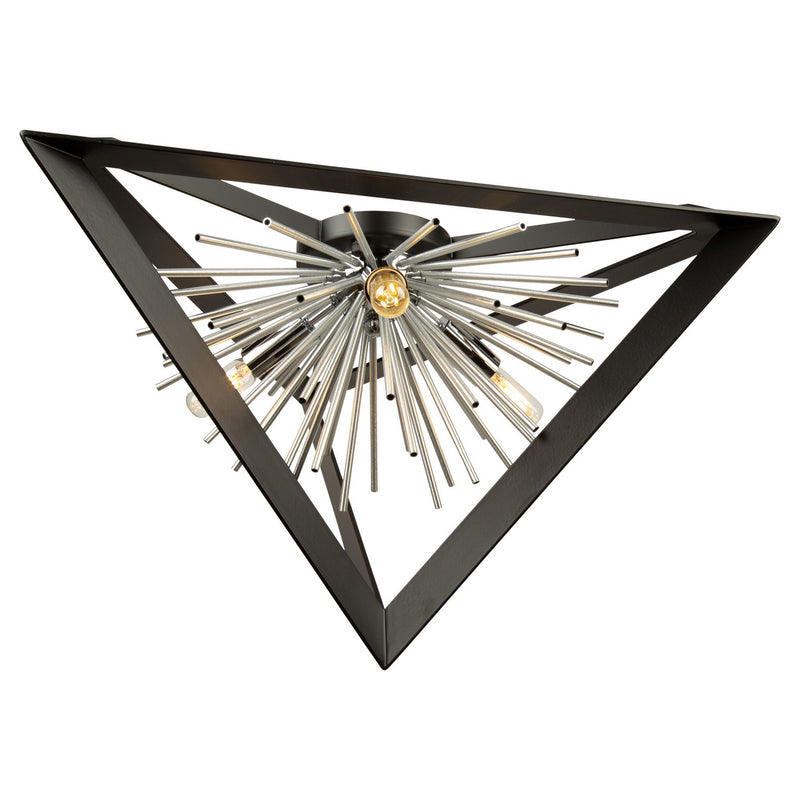 Three Light Flush Mount<br /><span style="color:#4AB0CE;">Entrega: 4-10 dias en USA</span><br /><span style="color:#4AB0CE;font-size:60%;">PREGUNTE POR ENTREGA EN PANAMA</span><br />Collection: Sunburst<br />Finish: Matte Black & Chrome