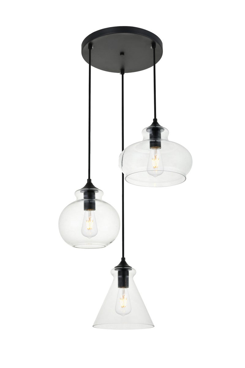 Elegant Lighting - LD2247BK - Three Light Pendant - DESTRY - Black