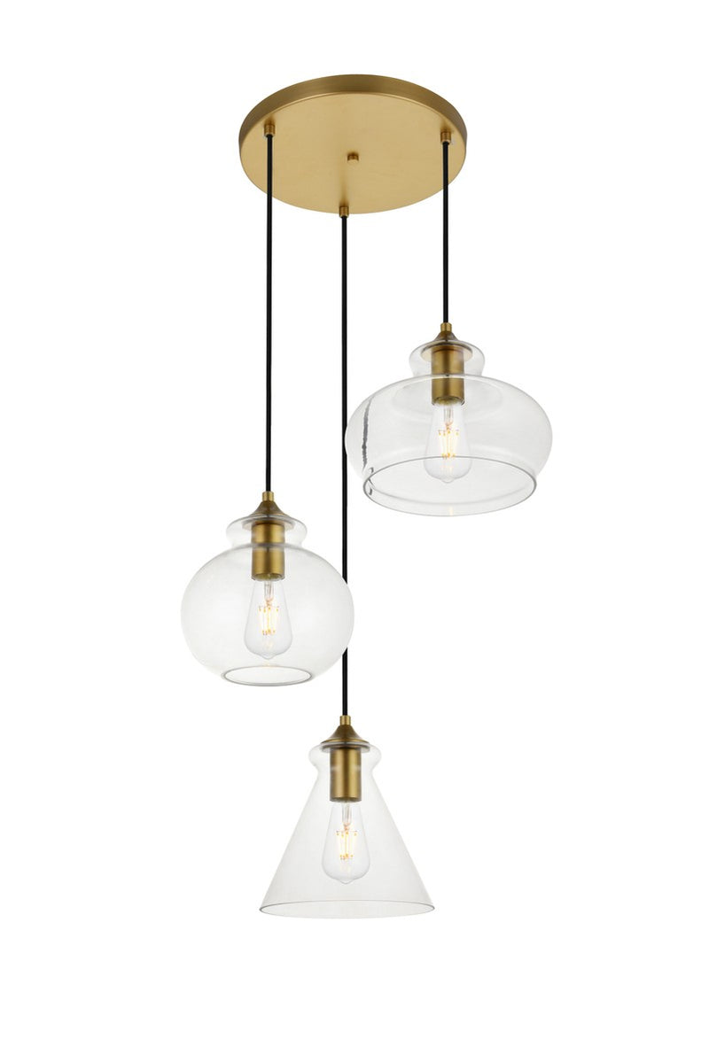 Elegant Lighting - LD2247BR - Three Light Pendant - DESTRY - Brass
