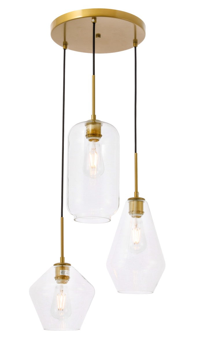 Elegant Lighting - LD2268BR - Three Light Pendant - Gene - Brass