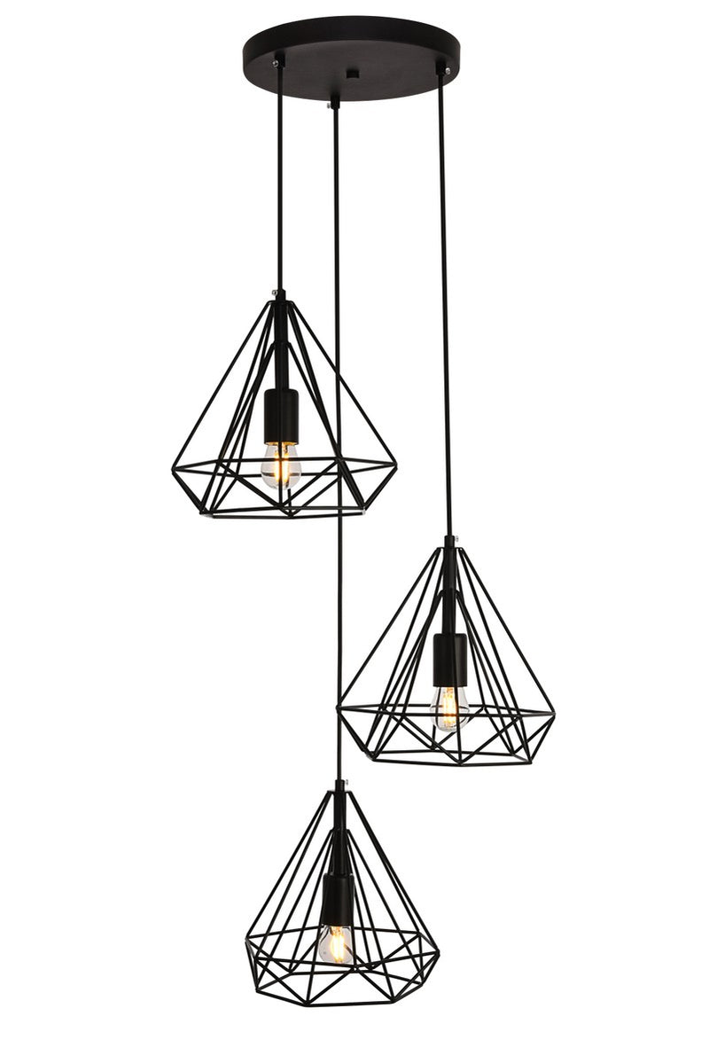 Elegant Lighting - LDPD2091 - Three Light Pendant - Jago - Black