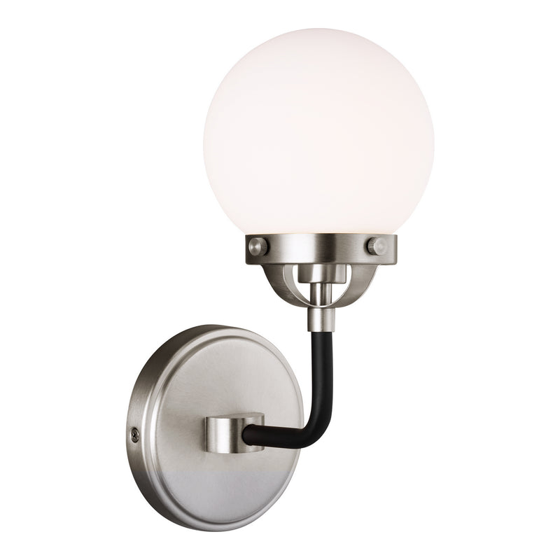 One Light Wall Sconce<br /><span style="color:#4AB0CE;">Entrega: 4-10 dias en USA</span><br /><span style="color:#4AB0CE;font-size:60%;">PREGUNTE POR ENTREGA EN PANAMA</span><br />Collection: Cafe<br />Finish: Brushed Nickel