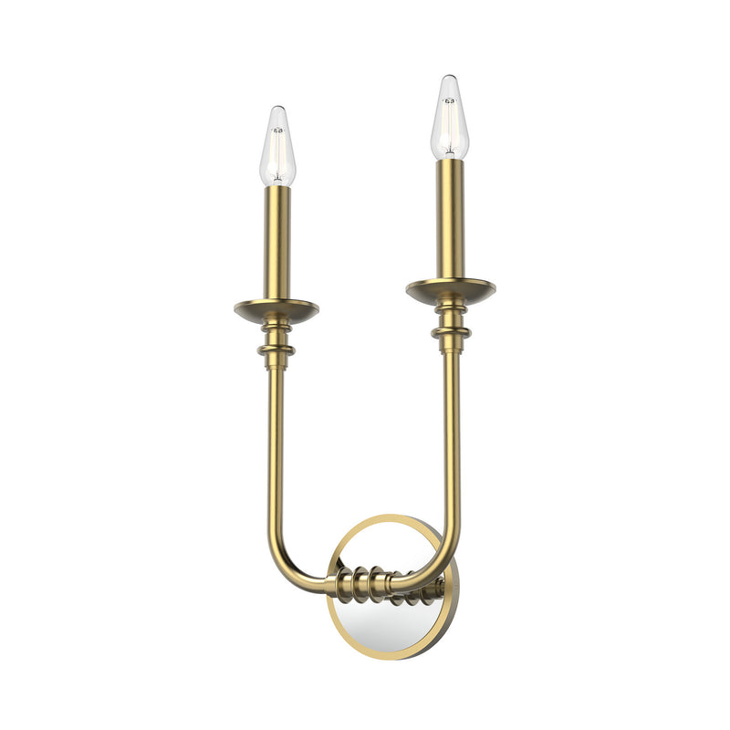 Two Light Bathroom Fixture<br /><span style="color:#4AB0CE;">Entrega: 4-10 dias en USA</span><br /><span style="color:#4AB0CE;font-size:60%;">PREGUNTE POR ENTREGA EN PANAMA</span><br />Collection: Peabody<br />Finish: Vintage Brass