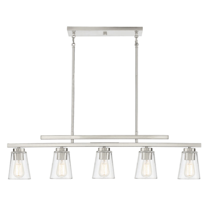 Five Light Linear Chandelier<br /><span style="color:#4AB0CE;">Entrega: 4-10 dias en USA</span><br /><span style="color:#4AB0CE;font-size:60%;">PREGUNTE POR ENTREGA EN PANAMA</span><br />Collection: Calhoun<br />Finish: Satin Nickel