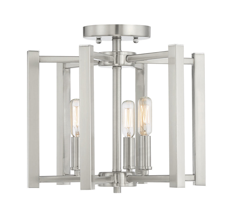 Three Light Semi-Flush Mount<br /><span style="color:#4AB0CE;">Entrega: 4-10 dias en USA</span><br /><span style="color:#4AB0CE;font-size:60%;">PREGUNTE POR ENTREGA EN PANAMA</span><br />Collection: Benson<br />Finish: Satin Nickel