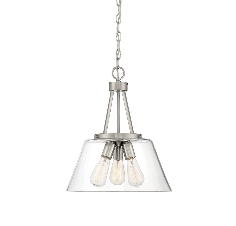 Three Light Pendant<br /><span style="color:#4AB0CE;">Entrega: 4-10 dias en USA</span><br /><span style="color:#4AB0CE;font-size:60%;">PREGUNTE POR ENTREGA EN PANAMA</span><br />Collection: Calhoun<br />Finish: Satin Nickel