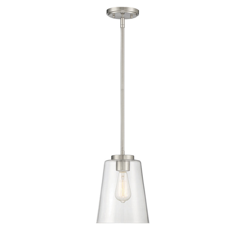 One Light Mini-Pendant<br /><span style="color:#4AB0CE;">Entrega: 4-10 dias en USA</span><br /><span style="color:#4AB0CE;font-size:60%;">PREGUNTE POR ENTREGA EN PANAMA</span><br />Collection: Calhoun<br />Finish: Satin Nickel