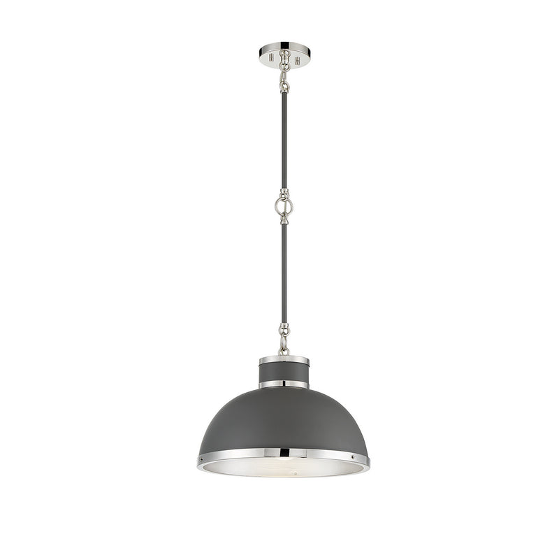 One Light Pendant<br /><span style="color:#4AB0CE;">Entrega: 4-10 dias en USA</span><br /><span style="color:#4AB0CE;font-size:60%;">PREGUNTE POR ENTREGA EN PANAMA</span><br />Collection: Corning<br />Finish: Gray with Polished Nickel Accents