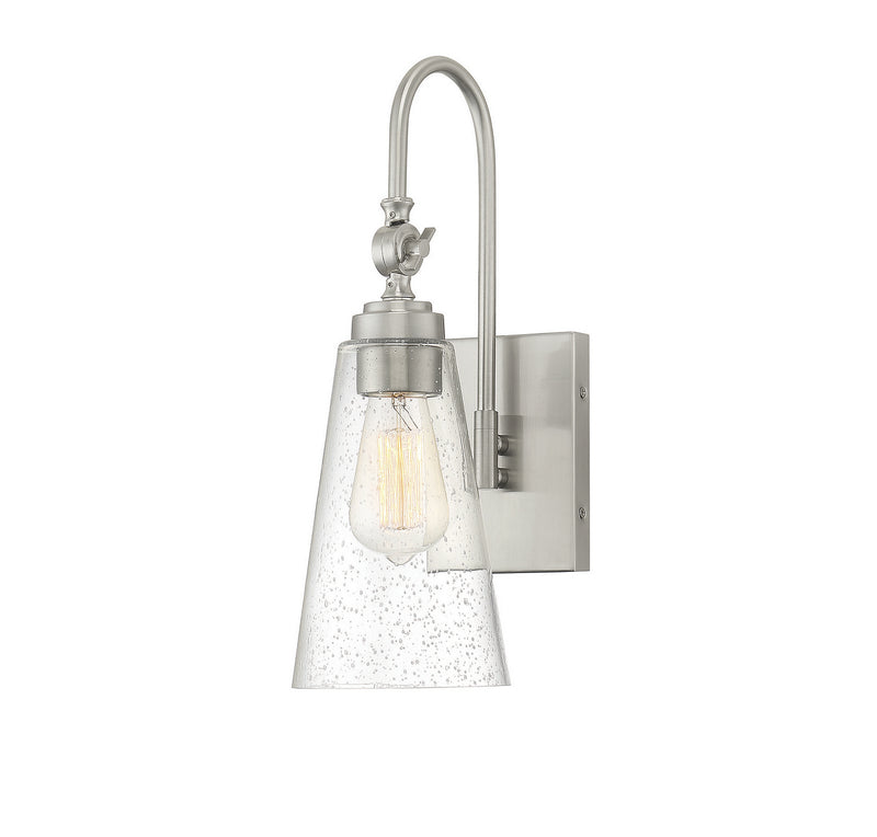 One Light Wall Sconce<br /><span style="color:#4AB0CE;">Entrega: 4-10 dias en USA</span><br /><span style="color:#4AB0CE;font-size:60%;">PREGUNTE POR ENTREGA EN PANAMA</span><br />Collection: York<br />Finish: Satin Nickel