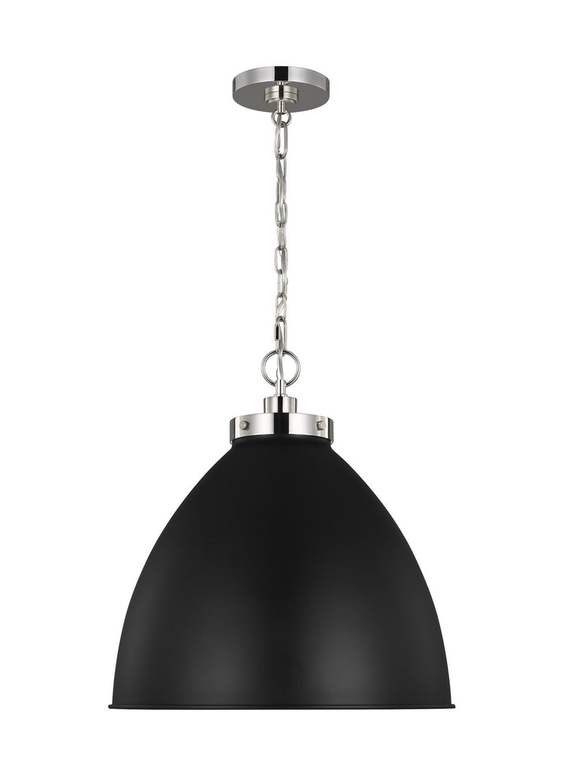 Visual Comfort Studio - CP1301MBKPN - One Light Pendant - Wellfleet - Midnight Black and Polished Nickel