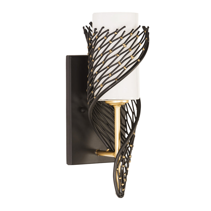 One Light Wall Sconce<br /><span style="color:#4AB0CE;">Entrega: 4-10 dias en USA</span><br /><span style="color:#4AB0CE;font-size:60%;">PREGUNTE POR ENTREGA EN PANAMA</span><br />Collection: Flow<br />Finish: Matte Black/French Gold
