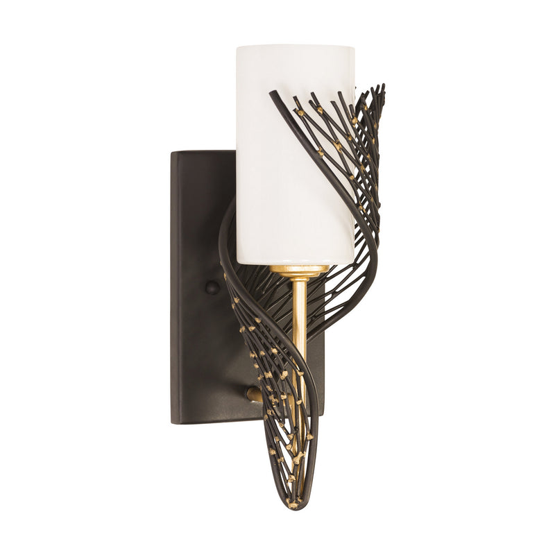 One Light Wall Sconce<br /><span style="color:#4AB0CE;">Entrega: 4-10 dias en USA</span><br /><span style="color:#4AB0CE;font-size:60%;">PREGUNTE POR ENTREGA EN PANAMA</span><br />Collection: Flow<br />Finish: Matte Black/French Gold