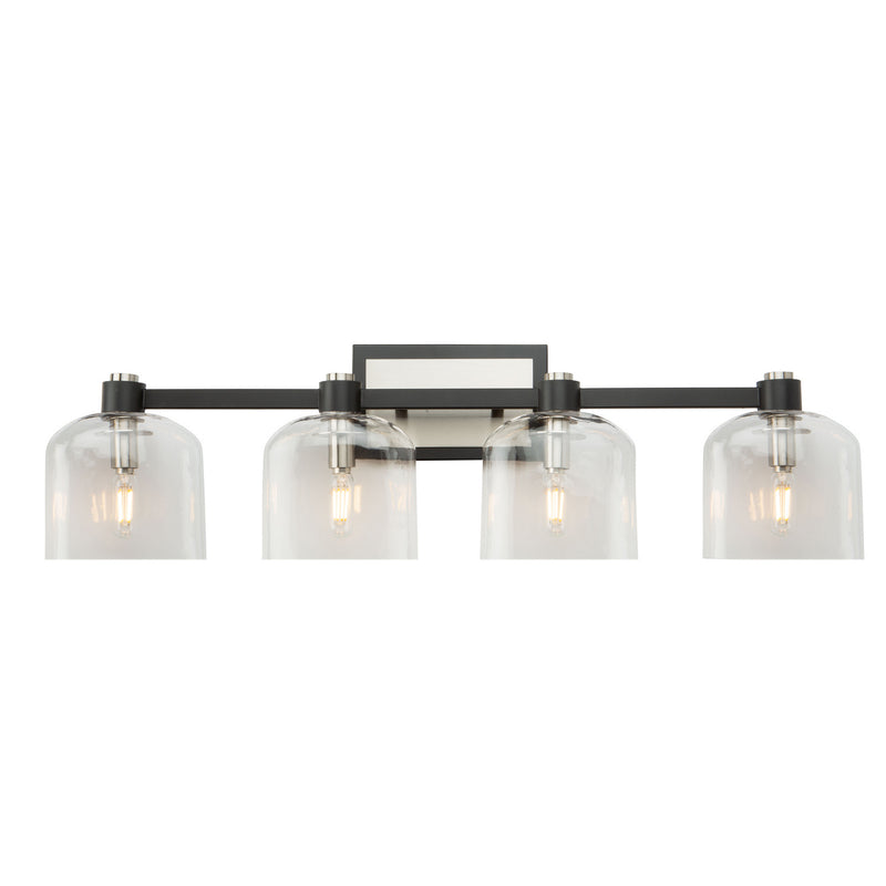 Four Light Vanity<br /><span style="color:#4AB0CE;">Entrega: 4-10 dias en USA</span><br /><span style="color:#4AB0CE;font-size:60%;">PREGUNTE POR ENTREGA EN PANAMA</span><br />Collection: Lyndon<br />Finish: Black and Brushed Nickel