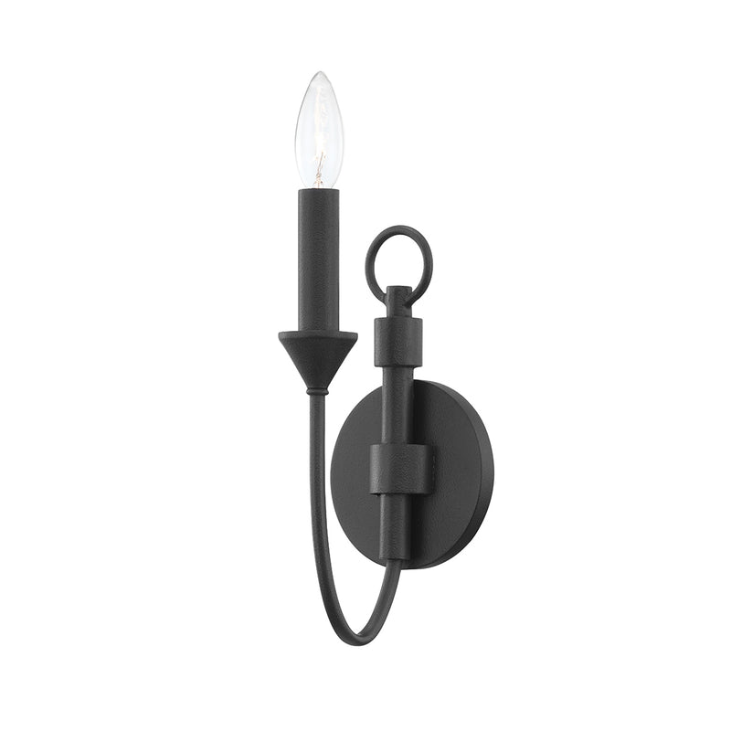 One Light Wall Sconce<br /><span style="color:#4AB0CE;">Entrega: 4-10 dias en USA</span><br /><span style="color:#4AB0CE;font-size:60%;">PREGUNTE POR ENTREGA EN PANAMA</span><br />Collection: Cate<br />Finish: Forged Iron