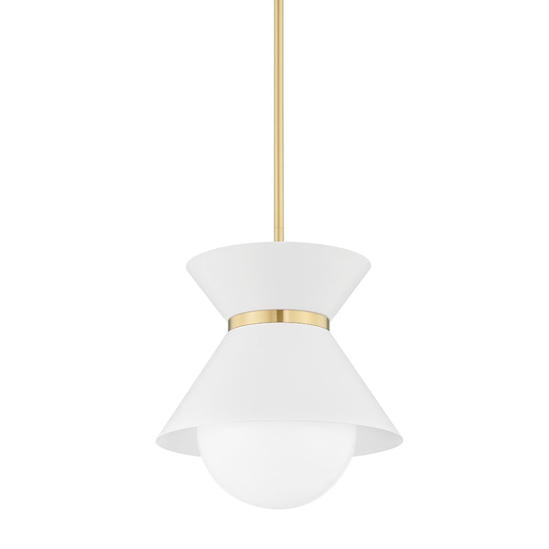One Light Pendant<br /><span style="color:#4AB0CE;">Entrega: 4-10 dias en USA</span><br /><span style="color:#4AB0CE;font-size:60%;">PREGUNTE POR ENTREGA EN PANAMA</span><br />Collection: Scout<br />Finish: Soft White/Patina Brass