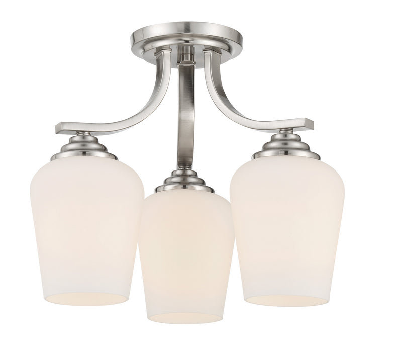 Three Light Semi Flush / Chandelier<br /><span style="color:#4AB0CE;">Entrega: 4-10 dias en USA</span><br /><span style="color:#4AB0CE;font-size:60%;">PREGUNTE POR ENTREGA EN PANAMA</span><br />Collection: Shyloh<br />Finish: Brushed Nickel