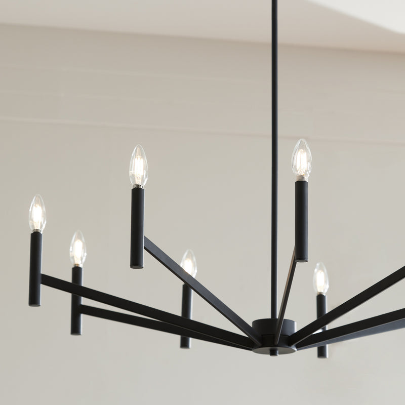 Nine Light Chandelier<br /><span style="color:#4AB0CE;">Entrega: 4-10 dias en USA</span><br /><span style="color:#4AB0CE;font-size:60%;">PREGUNTE POR ENTREGA EN PANAMA</span><br />Collection: Vector<br />Finish: Midnight Black