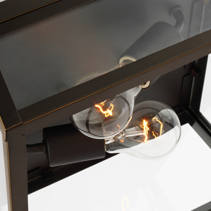 Two Light Outdoor Flush Mount<br /><span style="color:#4AB0CE;">Entrega: 4-10 dias en USA</span><br /><span style="color:#4AB0CE;font-size:60%;">PREGUNTE POR ENTREGA EN PANAMA</span><br />Collection: Founders<br />Finish: Antique Bronze