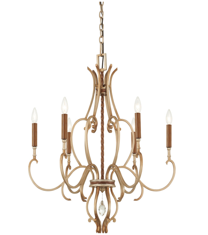 Six Light Chandelier<br /><span style="color:#4AB0CE;">Entrega: 4-10 dias en USA</span><br /><span style="color:#4AB0CE;font-size:60%;">PREGUNTE POR ENTREGA EN PANAMA</span><br />Collection: Magnolia Manor<br />Finish: Pale Gold W/ Distressed Bronze