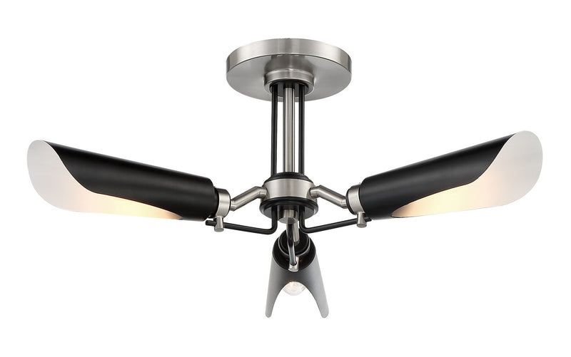 Three Light Semi Flush Mount<br /><span style="color:#4AB0CE;">Entrega: 4-10 dias en USA</span><br /><span style="color:#4AB0CE;font-size:60%;">PREGUNTE POR ENTREGA EN PANAMA</span><br />Collection: Turbine<br />Finish: Brushed Nickel and Coal Highlights