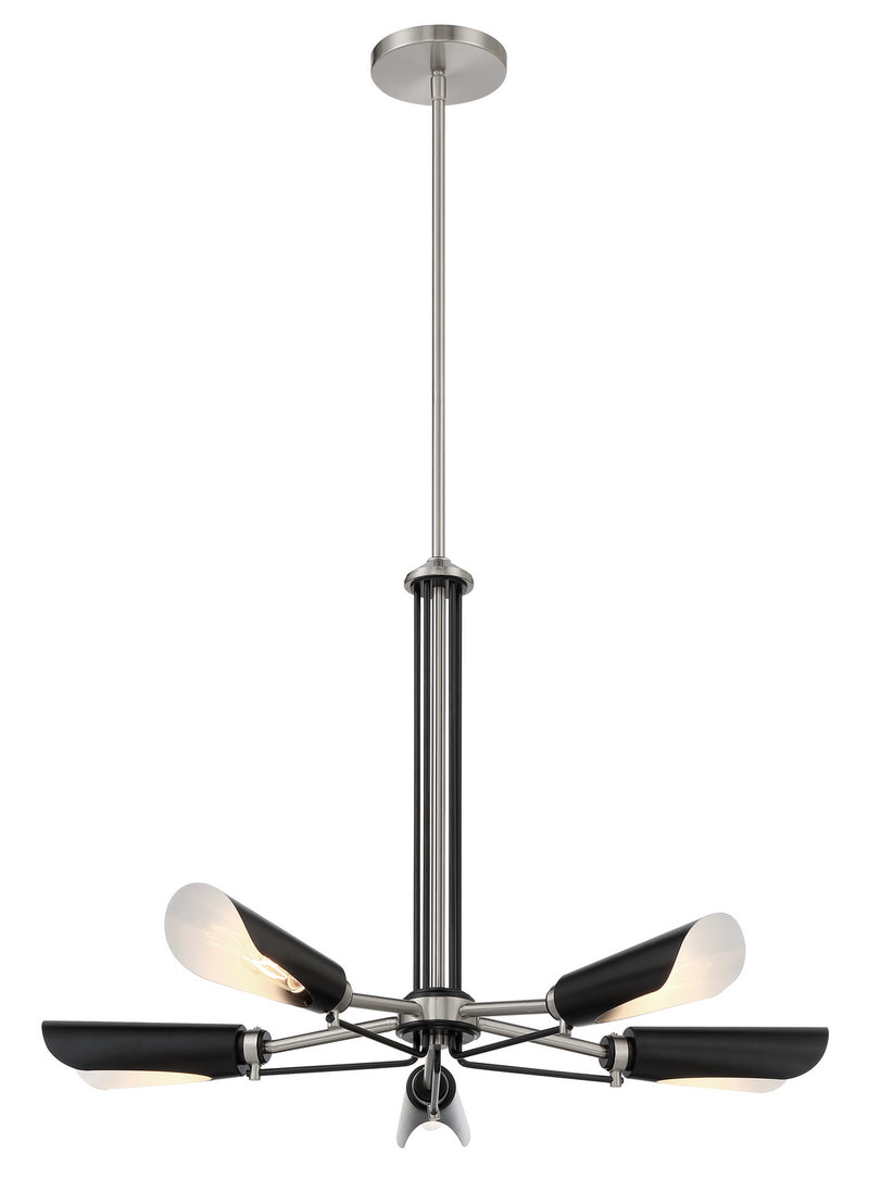 Five Light Chandelier<br /><span style="color:#4AB0CE;">Entrega: 4-10 dias en USA</span><br /><span style="color:#4AB0CE;font-size:60%;">PREGUNTE POR ENTREGA EN PANAMA</span><br />Collection: Turbine<br />Finish: Brushed Nickel and Coal Highlights