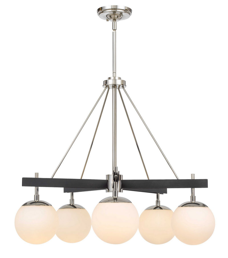 Five Light Chandelier<br /><span style="color:#4AB0CE;">Entrega: 4-10 dias en USA</span><br /><span style="color:#4AB0CE;font-size:60%;">PREGUNTE POR ENTREGA EN PANAMA</span><br />Collection: Allie<br />Finish: Black/Polished Nickel