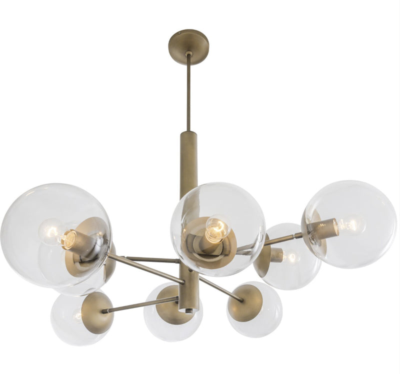 Eight Light Chandelier<br /><span style="color:#4AB0CE;">Entrega: 4-10 dias en USA</span><br /><span style="color:#4AB0CE;font-size:60%;">PREGUNTE POR ENTREGA EN PANAMA</span><br />Collection: Mid-Century<br />Finish: Antique Brass