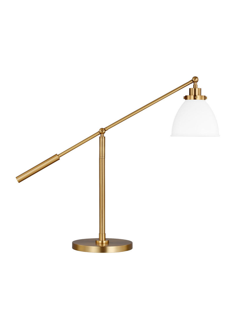 One Light Desk Lamp<br /><span style="color:#4AB0CE;">Entrega: 4-10 dias en USA</span><br /><span style="color:#4AB0CE;font-size:60%;">PREGUNTE POR ENTREGA EN PANAMA</span><br />Collection: Wellfleet<br />Finish: Matte White and Burnished Brass