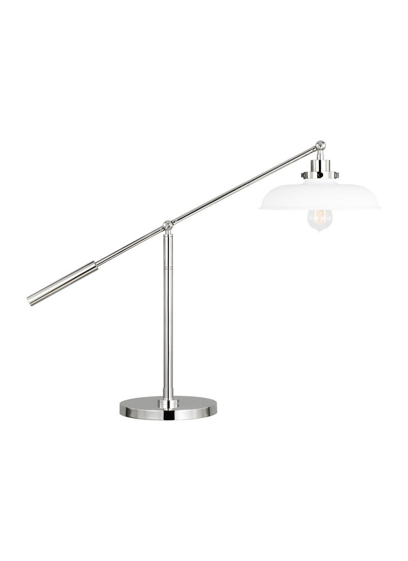 One Light Desk Lamp<br /><span style="color:#4AB0CE;">Entrega: 4-10 dias en USA</span><br /><span style="color:#4AB0CE;font-size:60%;">PREGUNTE POR ENTREGA EN PANAMA</span><br />Collection: Wellfleet<br />Finish: Matte White and Polished Nickel