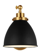 One Light Wall Sconce<br /><span style="color:#4AB0CE;">Entrega: 7-8 semanas en USA</span><br /><span style="color:#4AB0CE;font-size:60%;">PREGUNTE POR ENTREGA EN PANAMA</span><br />Collection: Wellfleet<br />Finish: Midnight Black and Burnished Brass