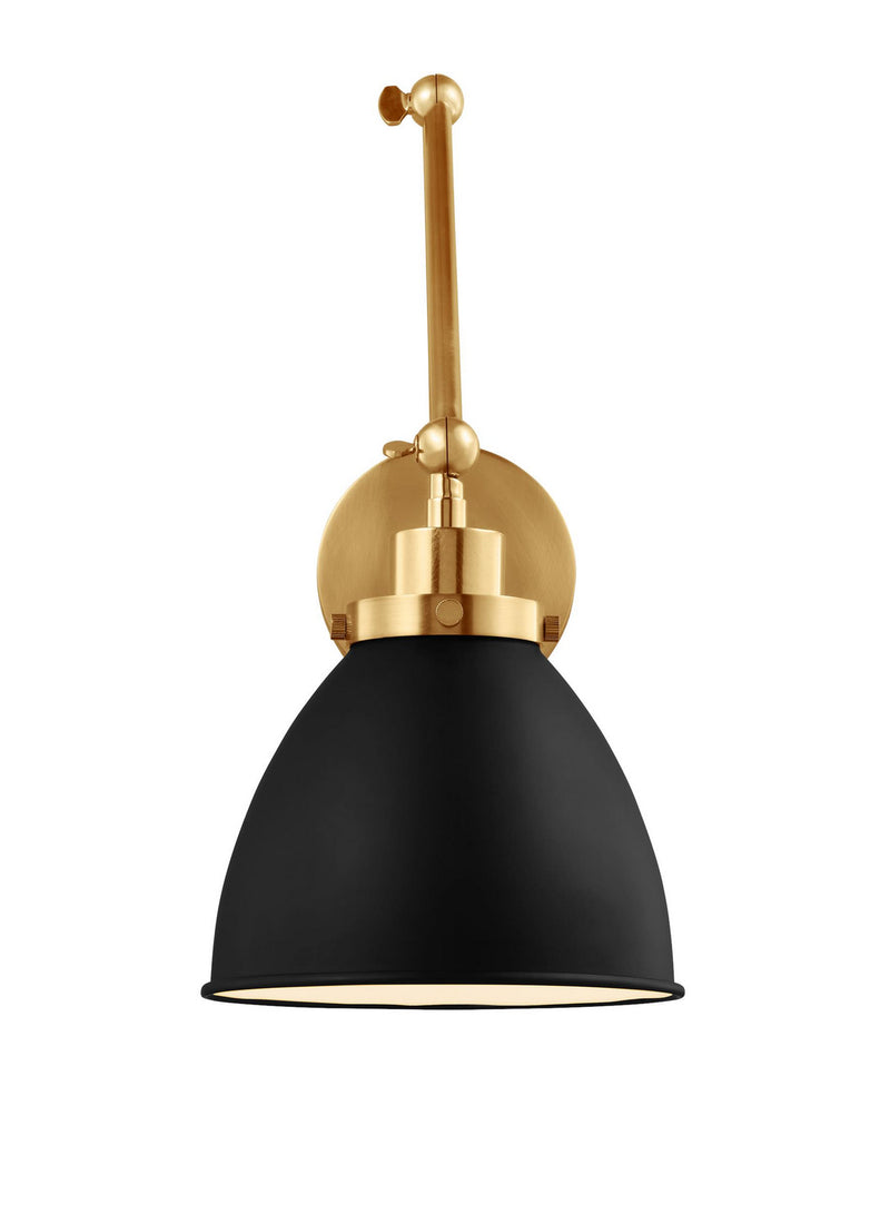 One Light Wall Sconce<br /><span style="color:#4AB0CE;">Entrega: 11-12 semanas en USA</span><br /><span style="color:#4AB0CE;font-size:60%;">PREGUNTE POR ENTREGA EN PANAMA</span><br />Collection: Wellfleet<br />Finish: Midnight Black and Burnished Brass