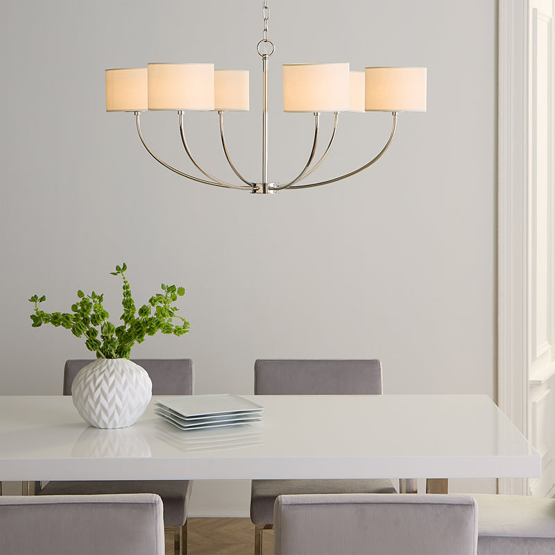 Six Light Chandelier<br /><span style="color:#4AB0CE;">Entrega: 4-10 dias en USA</span><br /><span style="color:#4AB0CE;font-size:60%;">PREGUNTE POR ENTREGA EN PANAMA</span><br />Collection: Sawyer<br />Finish: Polished Nickel