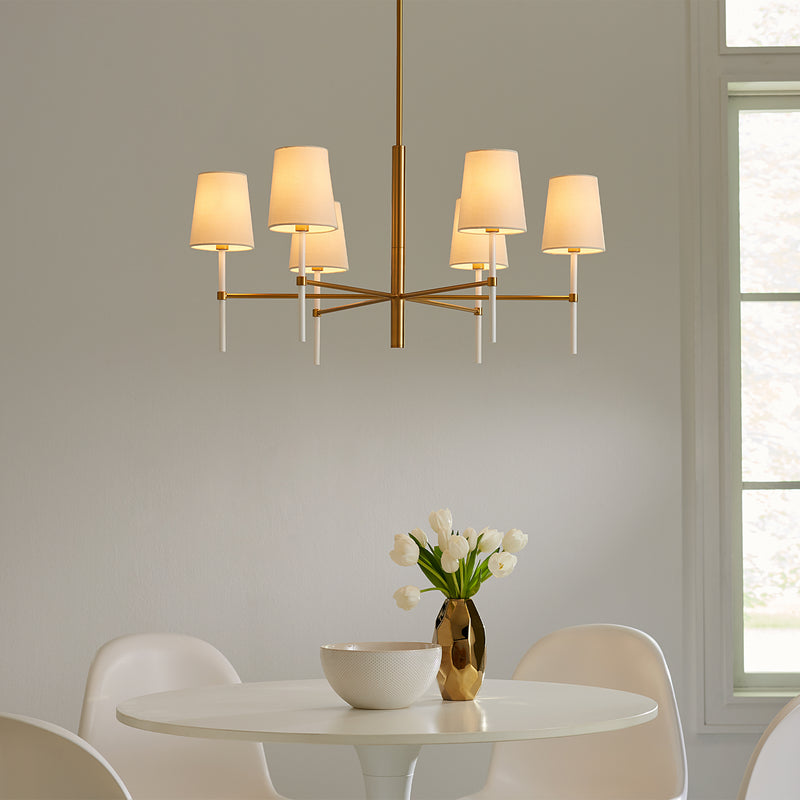 Six Light Chandelier<br /><span style="color:#4AB0CE;">Entrega: 4-10 dias en USA</span><br /><span style="color:#4AB0CE;font-size:60%;">PREGUNTE POR ENTREGA EN PANAMA</span><br />Collection: Monroe<br />Finish: Burnished Brass