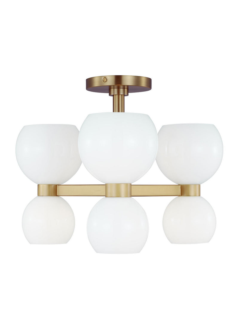 Six Light Semi Flush Mount<br /><span style="color:#4AB0CE;">Entrega: 4-10 dias en USA</span><br /><span style="color:#4AB0CE;font-size:60%;">PREGUNTE POR ENTREGA EN PANAMA</span><br />Collection: Londyn<br />Finish: Burnished Brass with Milk White Glass