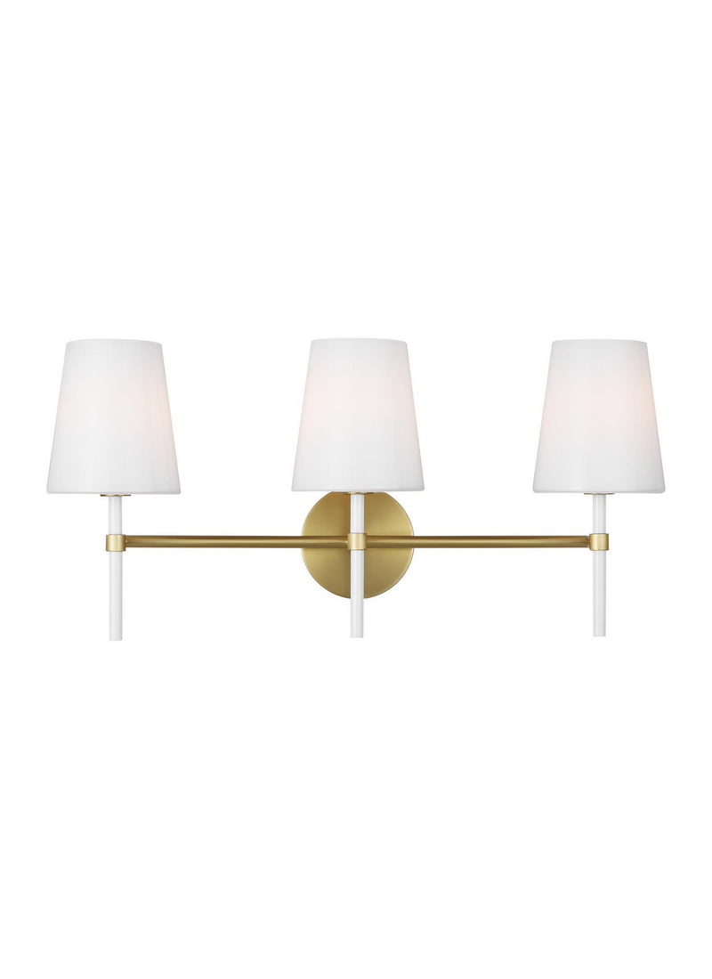 Three Light Vanity<br /><span style="color:#4AB0CE;">Entrega: 4-10 dias en USA</span><br /><span style="color:#4AB0CE;font-size:60%;">PREGUNTE POR ENTREGA EN PANAMA</span><br />Collection: Monroe<br />Finish: Burnished Brass
