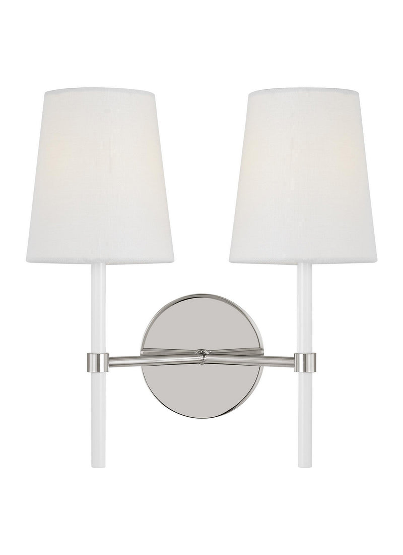 Two Light Wall Sconce<br /><span style="color:#4AB0CE;">Entrega: 4-10 dias en USA</span><br /><span style="color:#4AB0CE;font-size:60%;">PREGUNTE POR ENTREGA EN PANAMA</span><br />Collection: Monroe<br />Finish: Polished Nickel