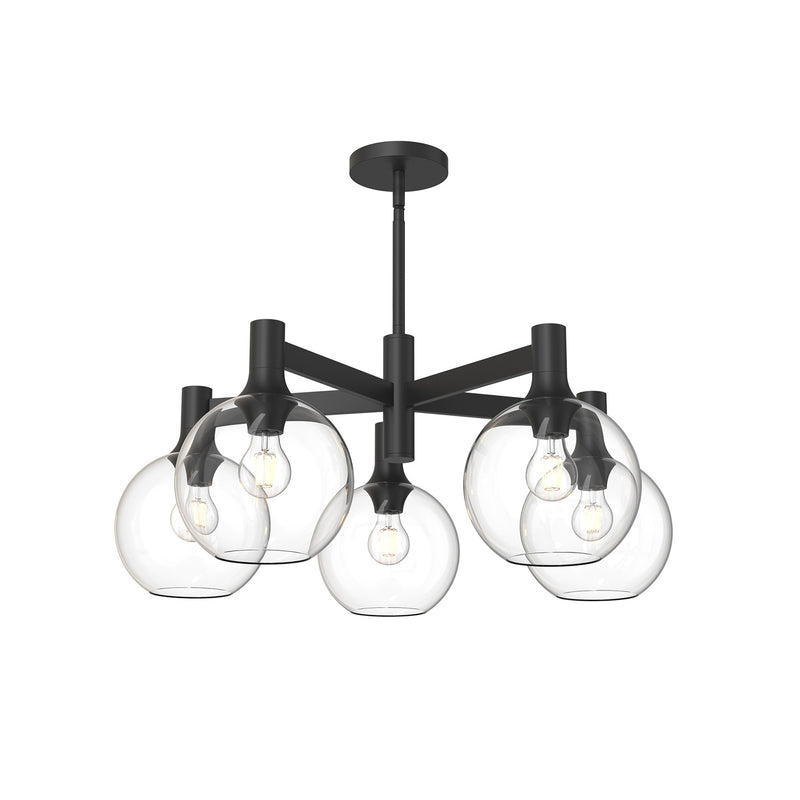 Five Light Chandelier<br /><span style="color:#4AB0CE;">Entrega: 4-10 dias en USA</span><br /><span style="color:#4AB0CE;font-size:60%;">PREGUNTE POR ENTREGA EN PANAMA</span><br />Collection: Castilla<br />Finish: Clear Glass/Matte Black