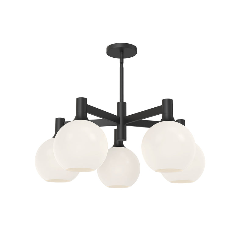 Five Light Chandelier<br /><span style="color:#4AB0CE;">Entrega: 4-10 dias en USA</span><br /><span style="color:#4AB0CE;font-size:60%;">PREGUNTE POR ENTREGA EN PANAMA</span><br />Collection: Castilla<br />Finish: Matte Black/Opal Matte Glass
