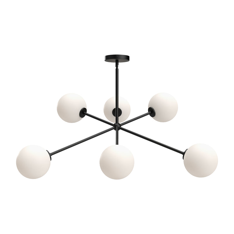 Six Light Chandelier<br /><span style="color:#4AB0CE;">Entrega: 4-10 dias en USA</span><br /><span style="color:#4AB0CE;font-size:60%;">PREGUNTE POR ENTREGA EN PANAMA</span><br />Collection: Cassia<br />Finish: Matte Black/Opal Matte Glass