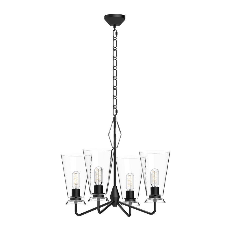 Four Light Chandelier<br /><span style="color:#4AB0CE;">Entrega: 4-10 dias en USA</span><br /><span style="color:#4AB0CE;font-size:60%;">PREGUNTE POR ENTREGA EN PANAMA</span><br />Collection: Salem<br />Finish: Clear Glass/Matte Black