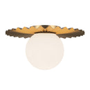 One Light Flush Mount<br /><span style="color:#4AB0CE;">Entrega: 4-10 dias en USA</span><br /><span style="color:#4AB0CE;font-size:60%;">PREGUNTE POR ENTREGA EN PANAMA</span><br />Collection: Plume<br />Finish: Brushed Gold/Opal Matte Glass