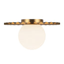One Light Flush Mount<br /><span style="color:#4AB0CE;">Entrega: 4-10 dias en USA</span><br /><span style="color:#4AB0CE;font-size:60%;">PREGUNTE POR ENTREGA EN PANAMA</span><br />Collection: Plume<br />Finish: Brushed Gold/Opal Matte Glass