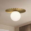 One Light Flush Mount<br /><span style="color:#4AB0CE;">Entrega: 4-10 dias en USA</span><br /><span style="color:#4AB0CE;font-size:60%;">PREGUNTE POR ENTREGA EN PANAMA</span><br />Collection: Plume<br />Finish: Brushed Gold/Opal Matte Glass