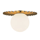 One Light Flush Mount<br /><span style="color:#4AB0CE;">Entrega: 4-10 dias en USA</span><br /><span style="color:#4AB0CE;font-size:60%;">PREGUNTE POR ENTREGA EN PANAMA</span><br />Collection: Plume<br />Finish: Brushed Gold/Opal Matte Glass