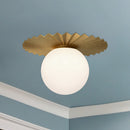 One Light Flush Mount<br /><span style="color:#4AB0CE;">Entrega: 4-10 dias en USA</span><br /><span style="color:#4AB0CE;font-size:60%;">PREGUNTE POR ENTREGA EN PANAMA</span><br />Collection: Plume<br />Finish: Brushed Gold/Opal Matte Glass