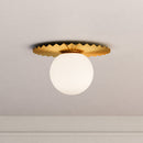 One Light Flush Mount<br /><span style="color:#4AB0CE;">Entrega: 4-10 dias en USA</span><br /><span style="color:#4AB0CE;font-size:60%;">PREGUNTE POR ENTREGA EN PANAMA</span><br />Collection: Plume<br />Finish: Brushed Gold/Opal Matte Glass