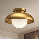 One Light Flush Mount<br /><span style="color:#4AB0CE;">Entrega: 4-10 dias en USA</span><br /><span style="color:#4AB0CE;font-size:60%;">PREGUNTE POR ENTREGA EN PANAMA</span><br />Collection: Rubio<br />Finish: Aged Gold/Opal Matte Glass