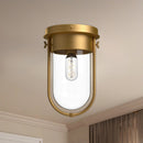 One Light Flush Mount<br /><span style="color:#4AB0CE;">Entrega: 4-10 dias en USA</span><br /><span style="color:#4AB0CE;font-size:60%;">PREGUNTE POR ENTREGA EN PANAMA</span><br />Collection: Cyrus<br />Finish: Aged Gold/Clear Glass